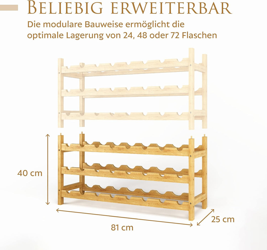 VINOMENTO® Weinregal | stapelbares Flaschenregal aus massivem Holz [für 24, 48 oder 72 Flaschen] | W