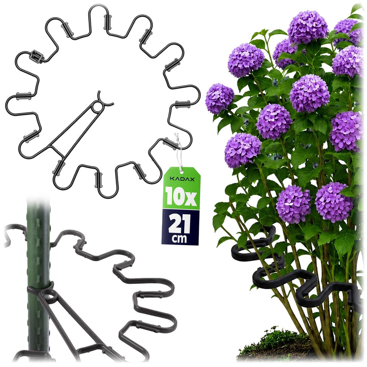 KADAX Staudenhalter Rund Ø 21 cm im 10er Set, Pflanzenhalter aus Kunststoff, Pflanzenstütze, Stauden