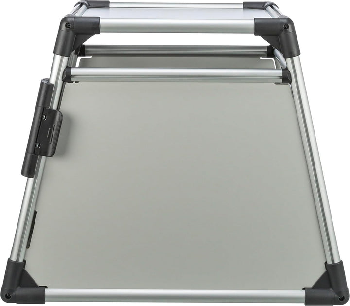 TRIXIE Hunde-Transportbox, Aluminium, M: 55 × 62 × 78 cm, hellgrau/silber, mit Klettleiste am Boden,
