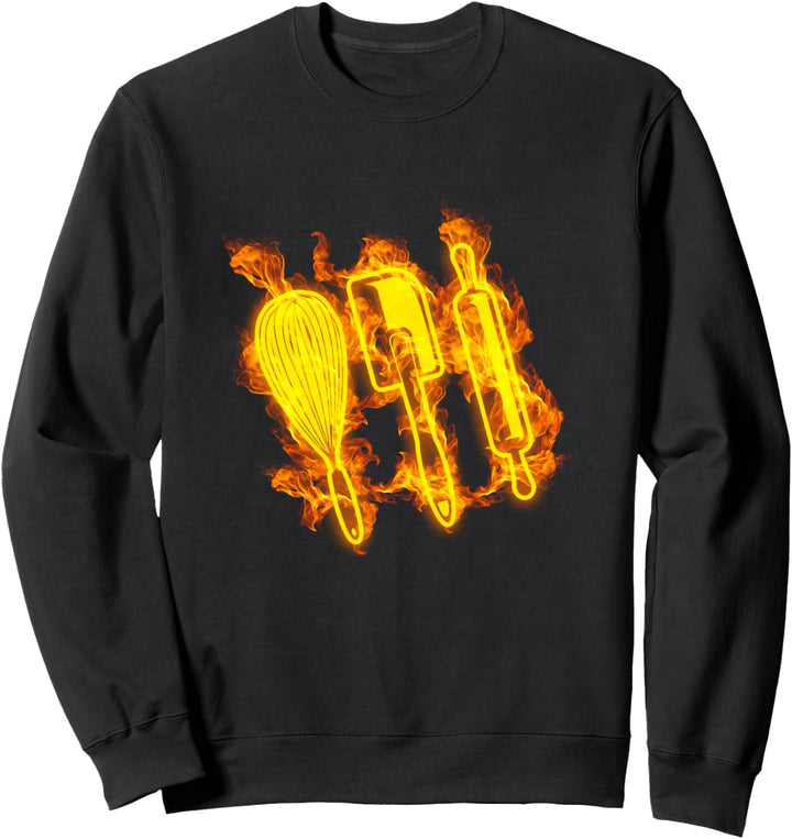 Feuer Schneebesen Und Nudelholz Flammen Backen Bäcker Sweatshirt