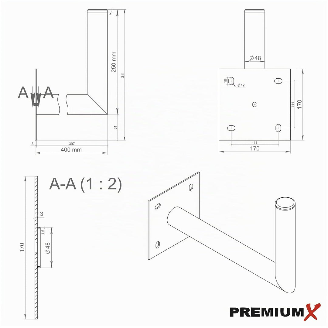 Premium X 40cm Wandhalter Stahl verzinkt SAT Antenne Wandhalterung Wand Montage Halter Wandabstand 4