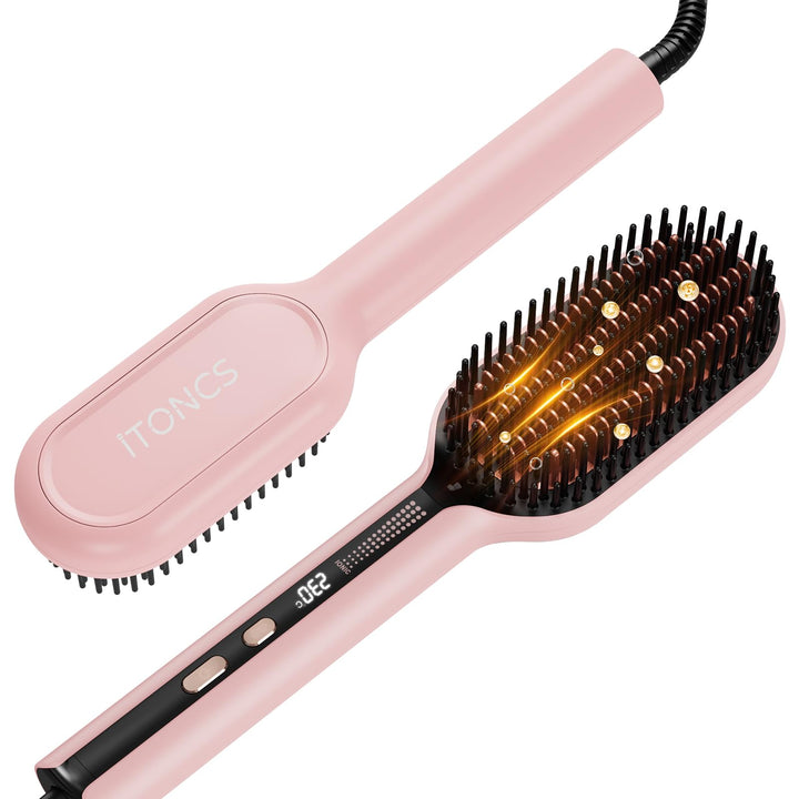 Glättbürste Ionen Haarglätter Bürste, iToncs Haarglättungsbürste 2 in 1, Anti-Verbrühungs &amp; Speicher