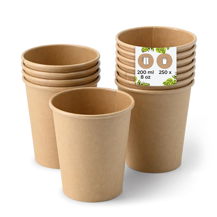 BIOZOYG 250 Stück 200 ml / 8 oz braune Pappbecher Ø 80 mm| umweltfreundlich, recycelbar &amp; ungebleich