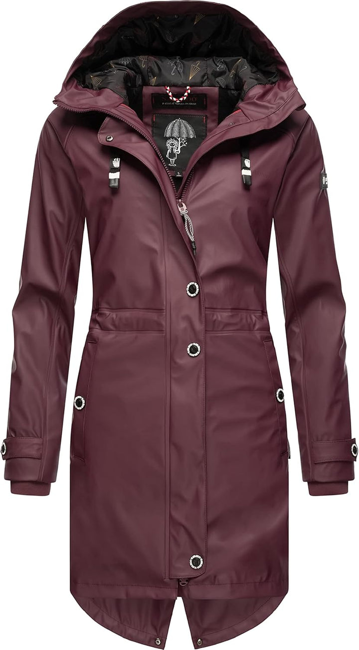 Navahoo Damen Übergangsjacke Regenmantel wasserdicht lang warm gefüttert mit Kapuze Rainy Flower XS-