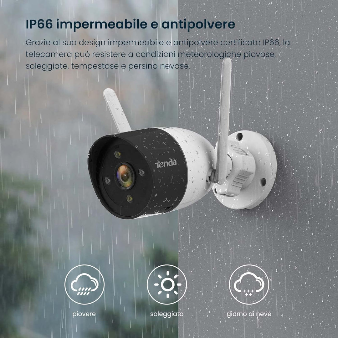 Tenda Überwachungskamera Aussen WLAN, 1080P IP Kamera mit 30m Vollfarb-Nachtsicht, Zwei-Wege-Audio,