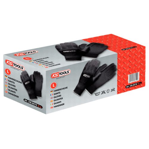 KS Tools 310.0470 Mikro-Feinstrickhandschuhe-schwarz, L, 12 Paar, L