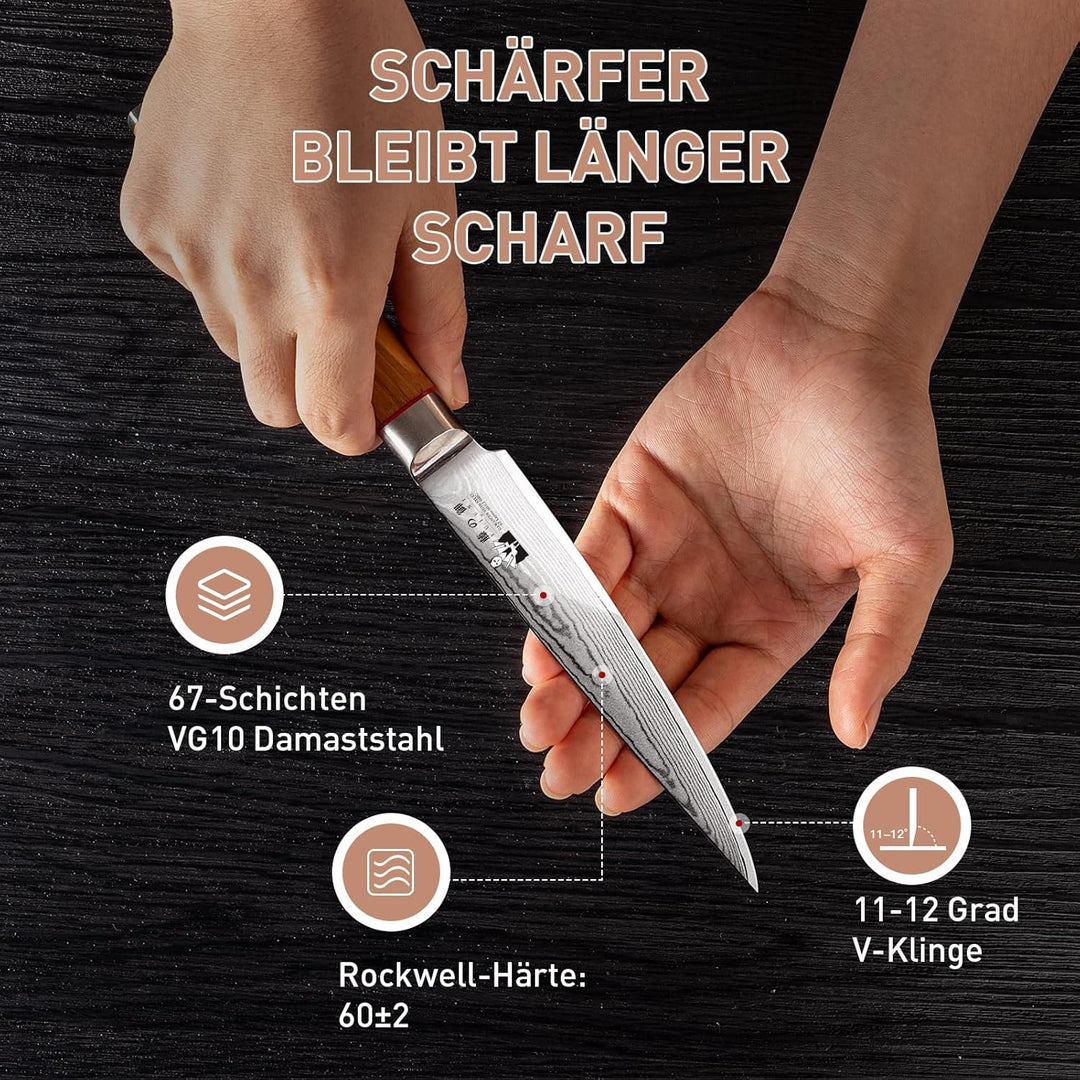 Damastmesser Allzweckmesser Küche Mit Extrem Scharf 12,5 cm Klinge Aus 67 Lagen VG-10 Damaststahl Of