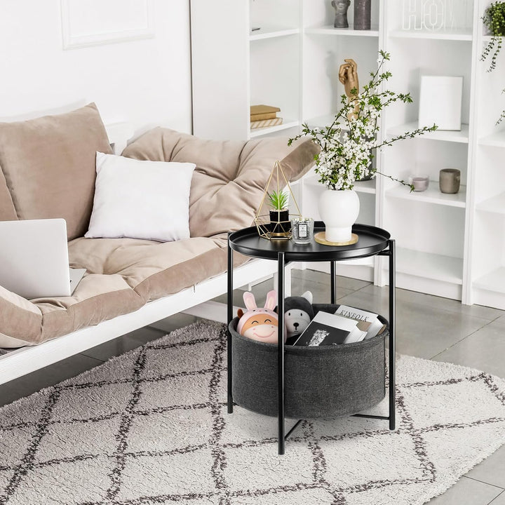 danpinera Beistelltisch, Schwarzer Beistelltisch Rund, Kleiner Tisch mit Stauraum, Couchtisch Klein