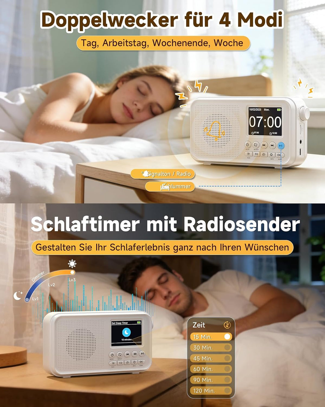 Roxicosly Tragbares DAB/DAB+ Radio, 80 Voreingestellte, UKW Digital Radio mit 3000-mAh Akku, Küchenr