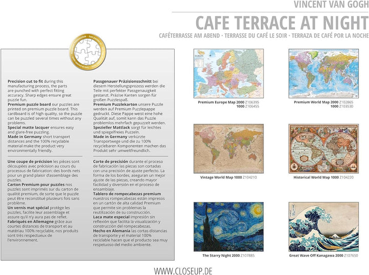 Close Up Premium Puzzle 2000 Teile - Caféterrasse am Abend Puzzle von Van Gogh (68,8 x 96,6 cm)