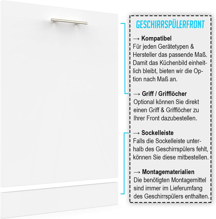 X57 Geschirrspülerfront 19mm voll-, teilintegriert und nach Mass (Weiss, 594x715mm) Weiss 594x715mm,
