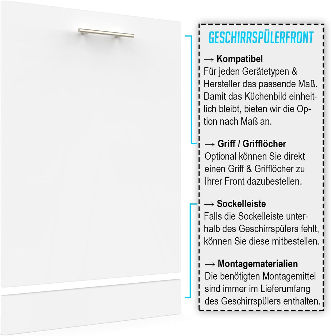 X57 Geschirrspülerfront 16mm voll-, teilintegriert und nach Mass (Weiss, 444x565mm) Weiss 444x565mm,