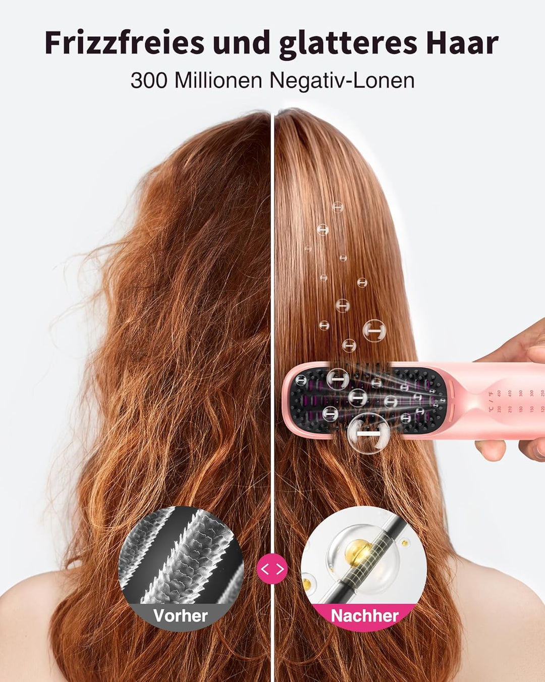 Bopcal Glättbürste 2 in 1-10000mAh Haarglätter Bürste mit Millionen Negative Ionen, Wiederaufladbare