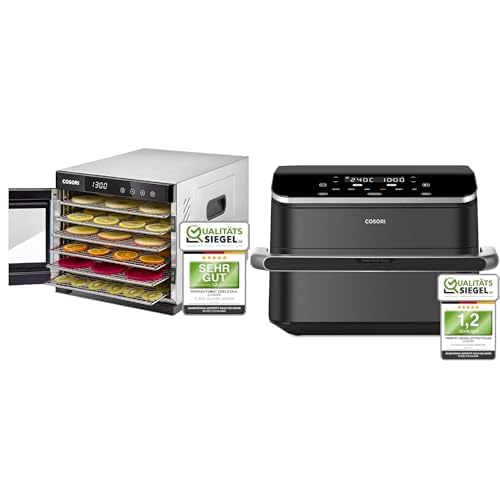 COSORI Dörrautomat edelstahl, Food Dehydrator mit 50 Rezepte&COSORI Heissluftfritteuse TwinFry 10L A