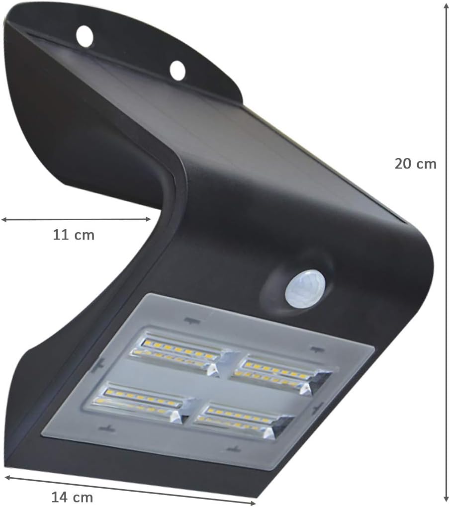 Proventa | LED Solar Aussenleuchte mit Bewegungsmelder | Li-Ionen-Akku | 3,2 W | 400 Lumen | IP65 |