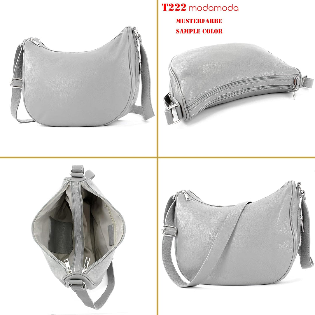 modamoda de - T222 - ital. Umhängetasche Schultertasche aus Leder Camel, Camel
