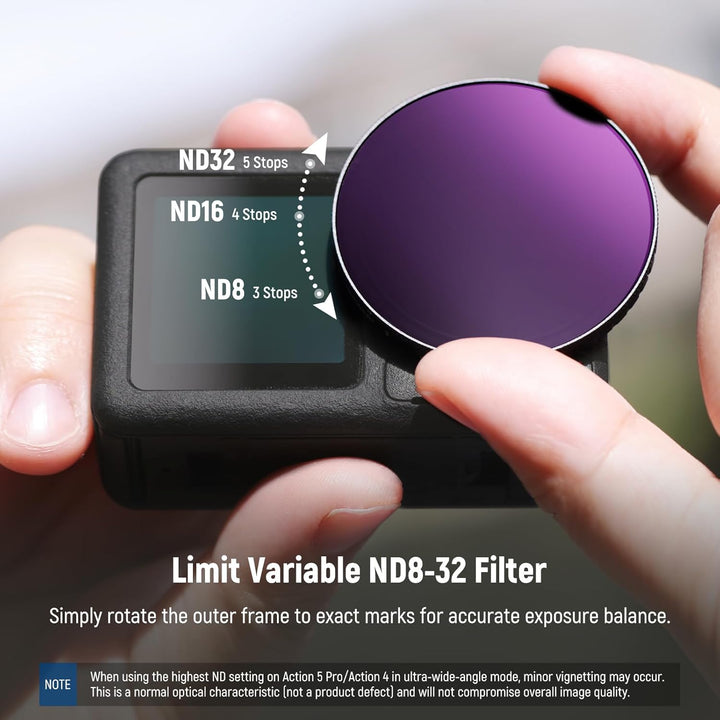 NEEWER Variabler ND Filter, kompatibel mit DJI Osmo Action 5 Pro Action 4, ND8-32 (3-5 Stops), aufsc