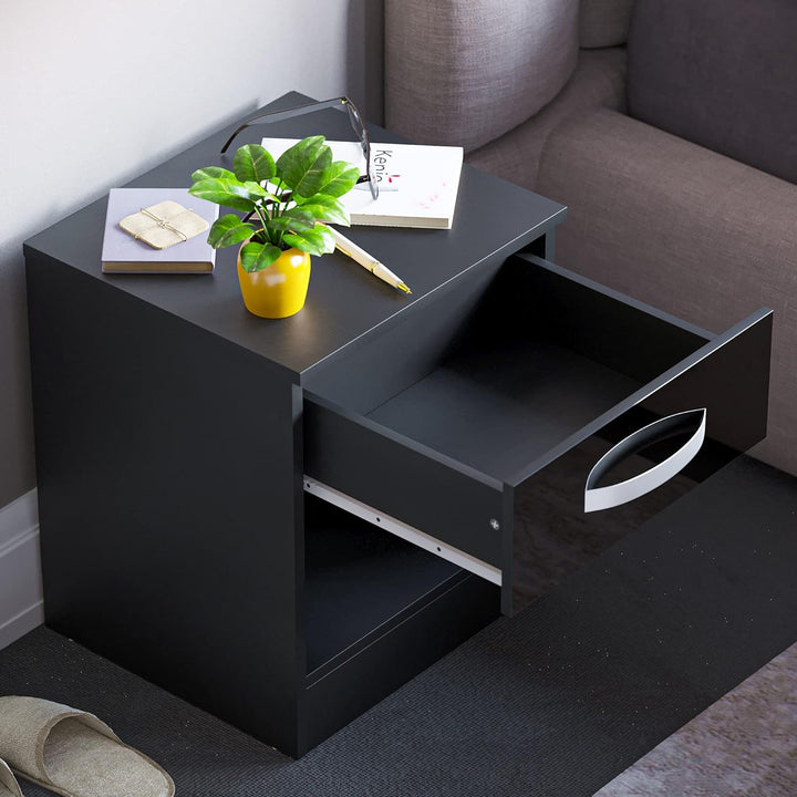 Vida Designs Hochglanz Nachttische, Nachttisch Beistelltisch (Schwarz, 1 Schublade) 1 Drawer Schwarz