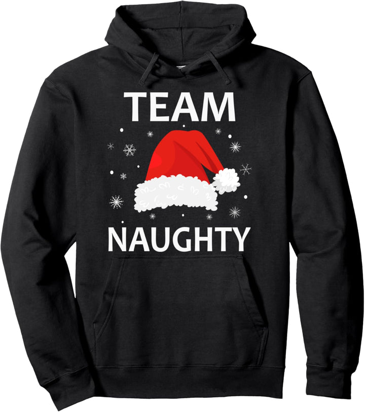 Team Naughty Couple Matching Christmas Outfit Team Nice Pullover Hoodie
