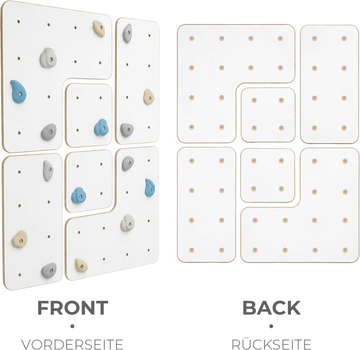 MAMOI® Indoor-Kletterwand mit Griffen, Moderne Kletterwand für das Zimmer, weisse Holzwerkstoffplatt