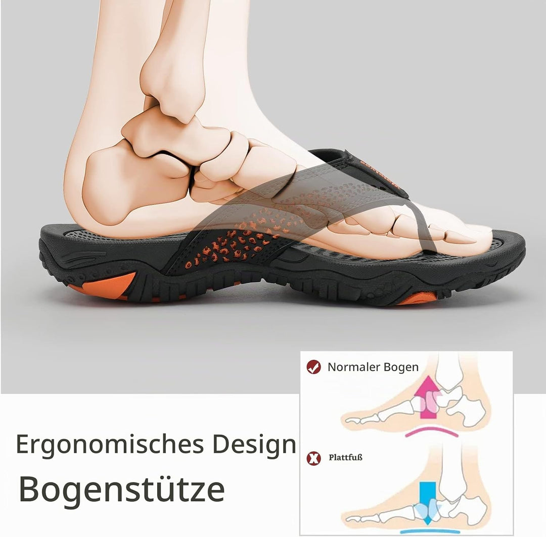 Herren Flip Flops Zehentrenner Leder mit Arch Support Sandalen Weich Leder Stoff Badelatschen Sommer