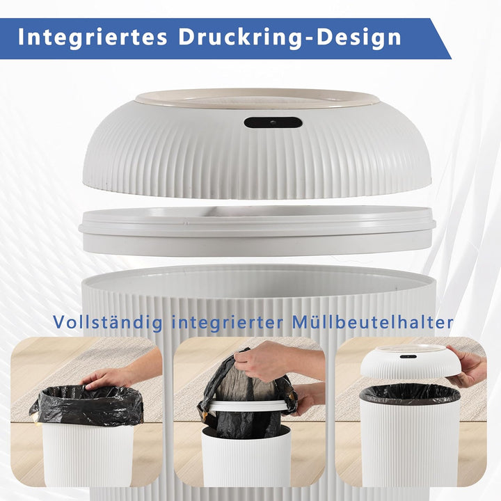 Smart Mülleimer mit Sensor,Weiss,10L,für Küche und Badezimmer, klein Geruchsdichter Trash Can Automa