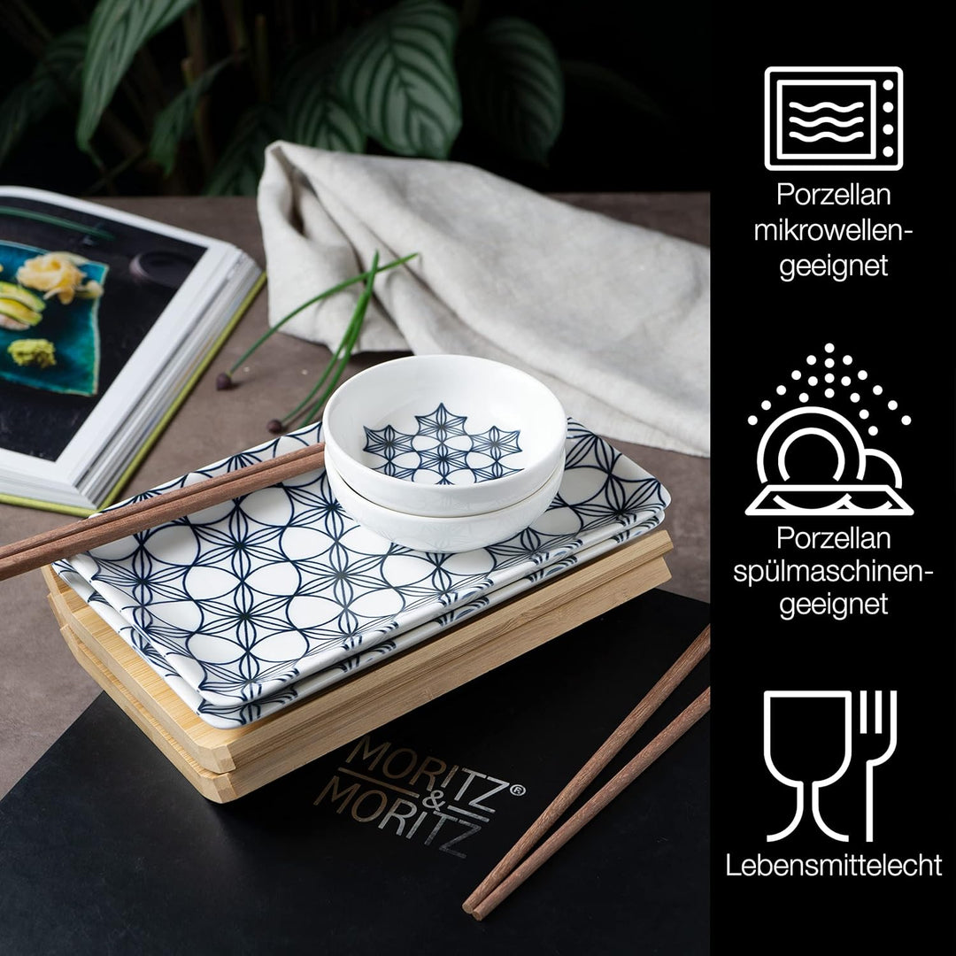 Moritz &amp; Moritz Sushi Geschirr Set für 2 Personen - 10 Teile - Sushi Servierset mit 2x Sushi-Teller,
