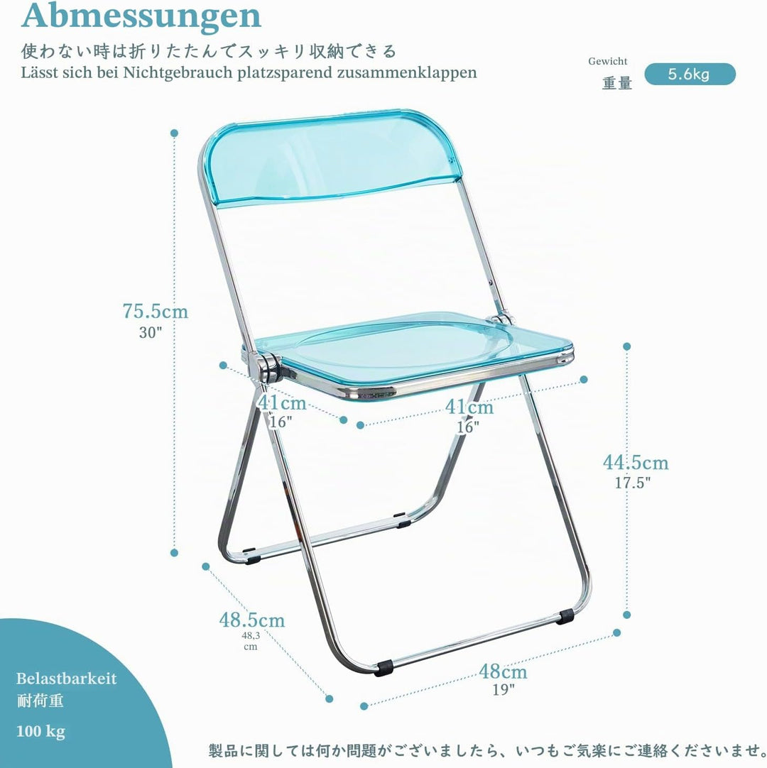 KAIHAOWIN Klappstuhl，Transparent Stuhl，Klappsessel für Esszimmer,Wohnzimmer，48 x 48 x 76 cm，Grün, Gr