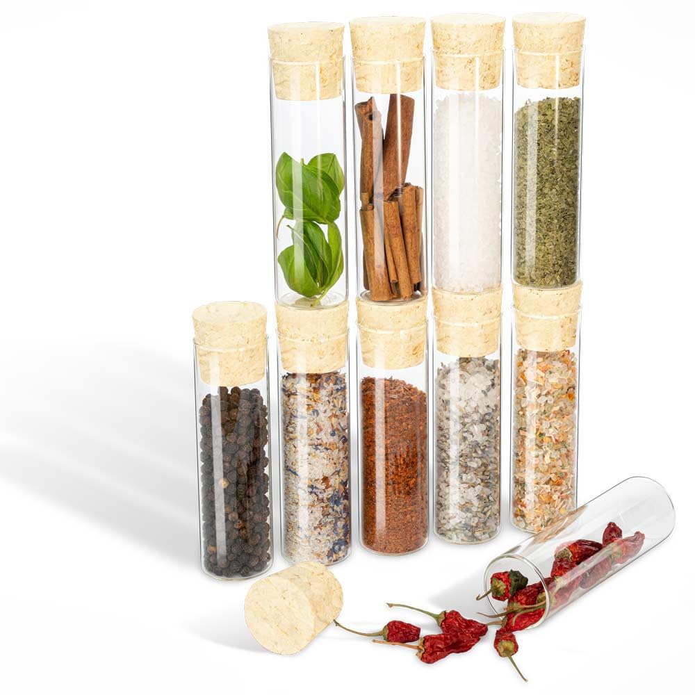 Tuuters 25x Gewürzgläser mit Natur-Korken, kleine Glas-fläschchen für Gewürze (80 x Ø30 mm), 80 x Ø3