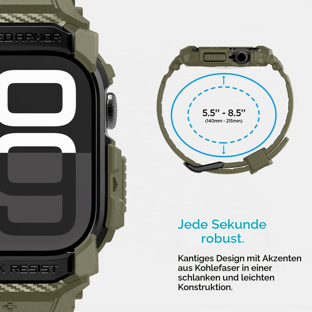 Spigen Rugged Armor Pro Hülle mit Armband Kompatibel mit Apple Watch 11/10 46mm (2025/2024) Vintage