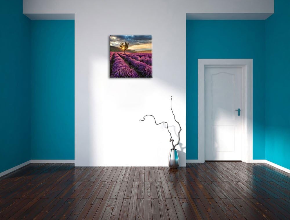 Pixxprint Lavendel Provence mit Baum als Leinwandbild/Grösse: 70x70 cm/Wandbild/Kunstdruck/fertig be
