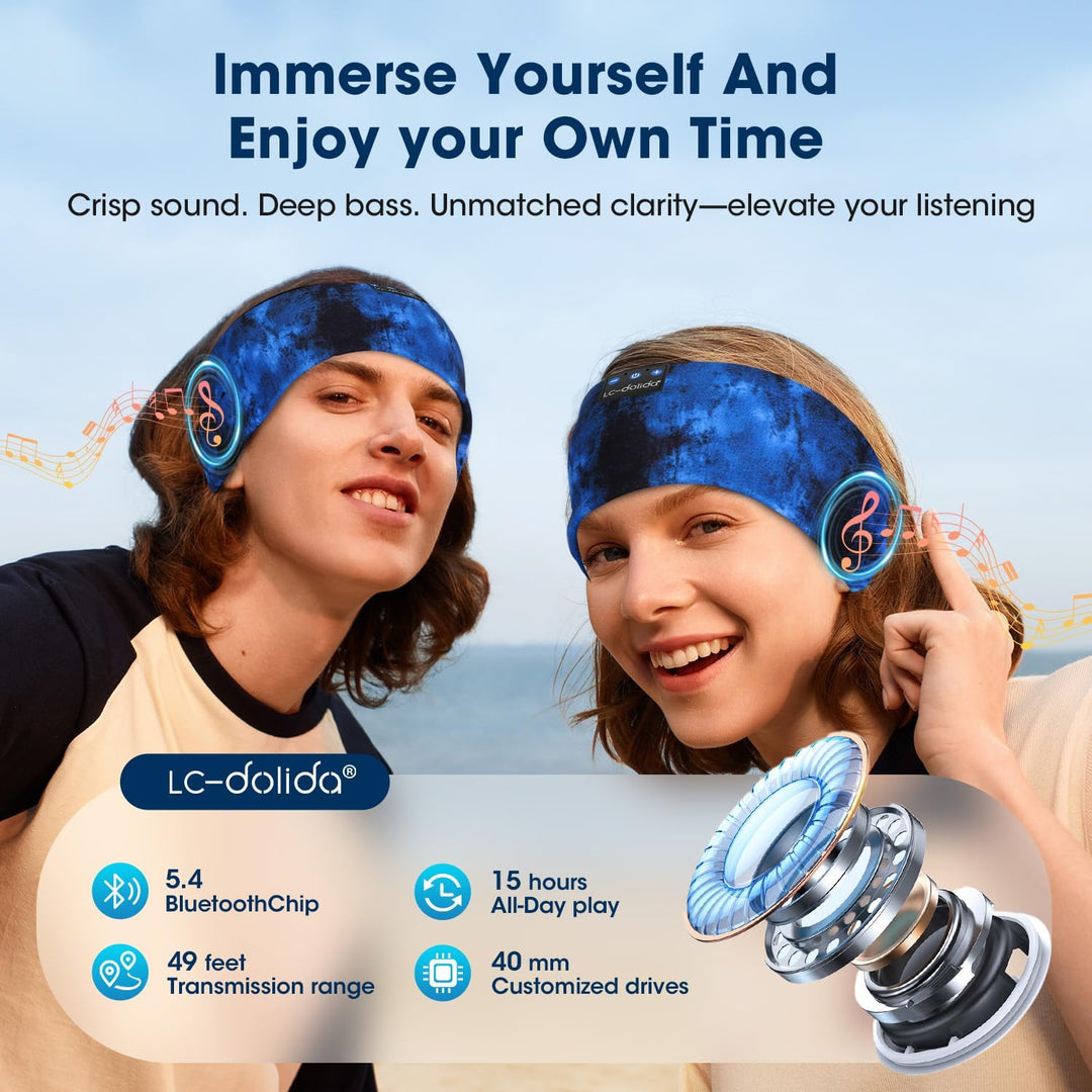 LC-dolida Schlafkopfhörer Bluetooth Sport-Kopfhörer Stirnband, Kabellos Schlafen Kopfhörer 15+ Stund