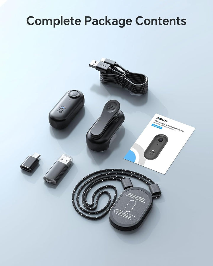 BOBLOV W4 4K Bodycam Körperkamera Mini, Body Cam mit 360° drehbarem Clip und Magnetclip, 90 Minuten