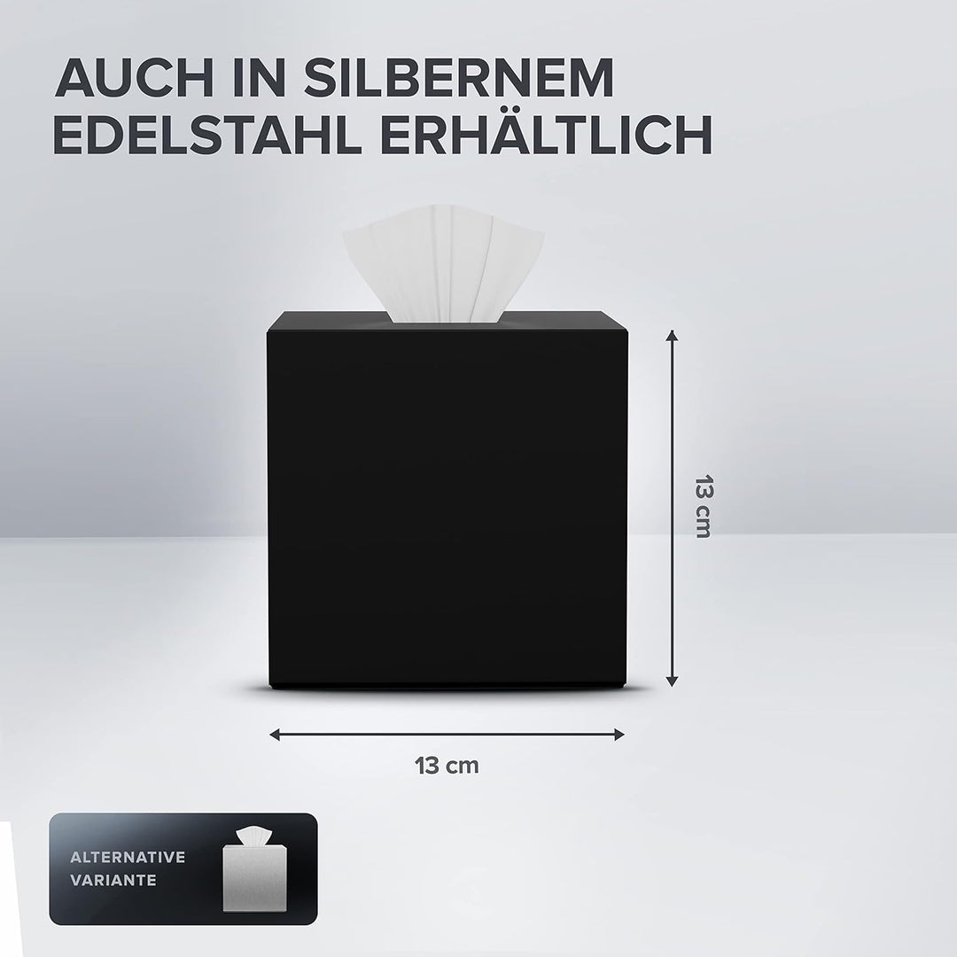ovimar quadratische Kosmetiktücher Box Teksmona | Edelstahl | schwarz matt | Perfekter Taschentuch-,