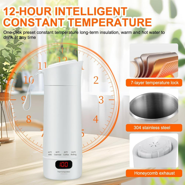 400ML Reise Elektrisch Wasserkocher, 3 in 1 Kleiner Tragbarer Wasserkocher, Mini Electric Kettle mit