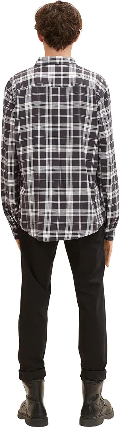 TOM TAILOR Denim Herren Hemd mit Karomuster, 30672 - Coal Grey Light Beige Check