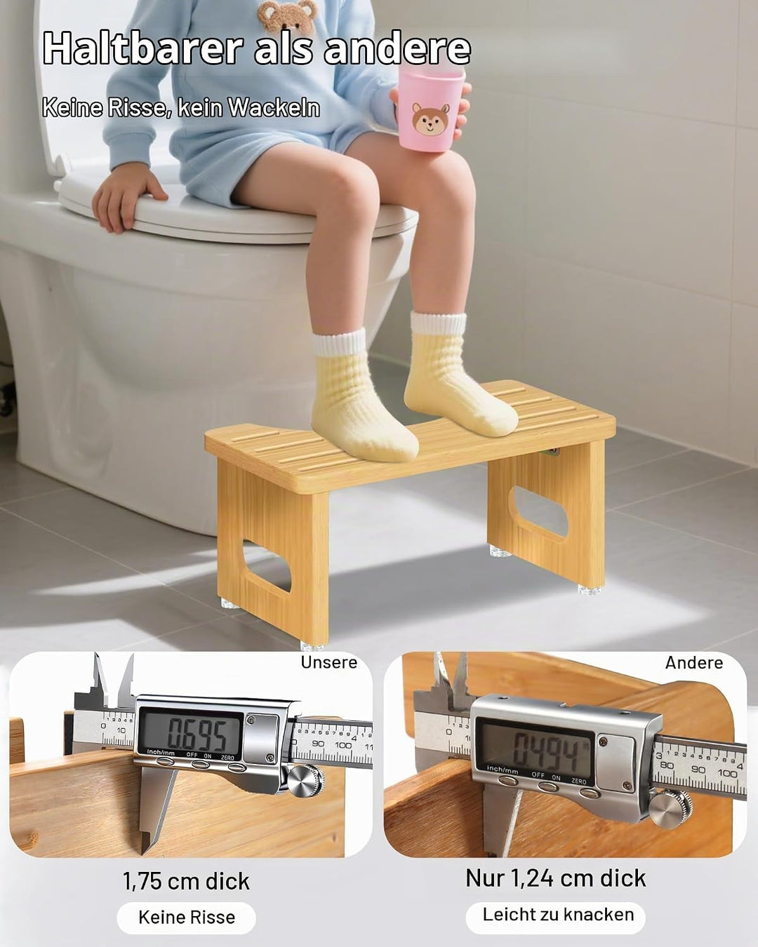 Toilettenhocker Holz, Klappbarer WC Hocker für Erwachsene, Toilettenhocker Erwachsene,Tritthocker Kl