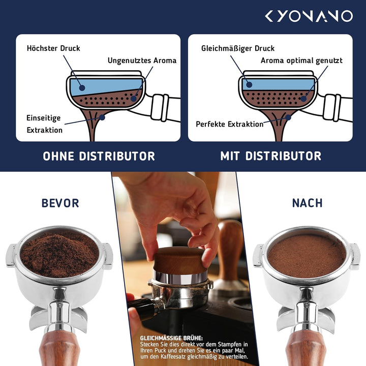 KYONANO Kaffeeverteiler 58mm Espresso Ausgleichwerkzeug, verteilt den Kaffeepulver gleichmässig auf