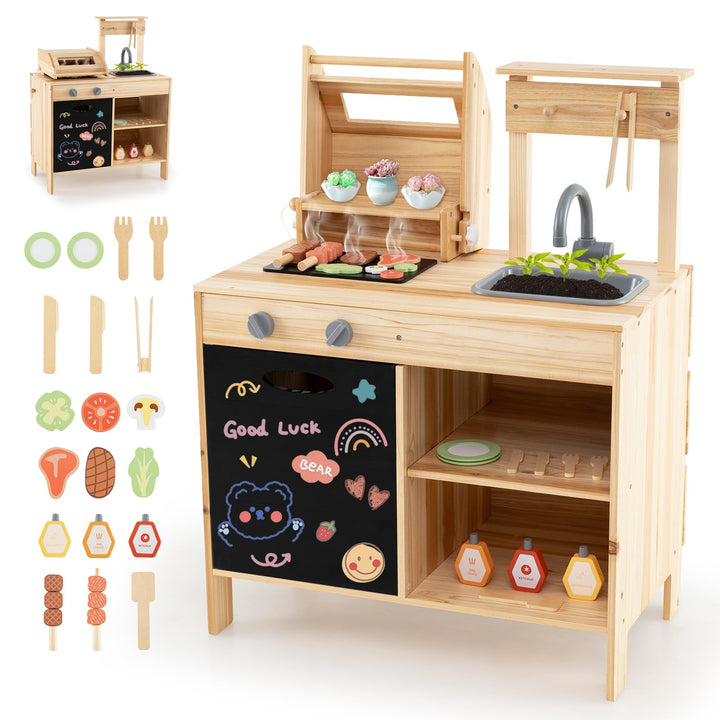 HOMASIS Matschküche Kinder Outdoor, Kinderküche mit BBQ-Grill Tafel Waschbecken Spüle, Spielküche mi