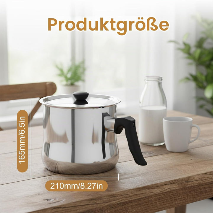1.5l Milchtopf Induktion, Milchtopf Doppelwandig Mit Ausgiesser Und Rutschfester, Simmertopf Kochtop