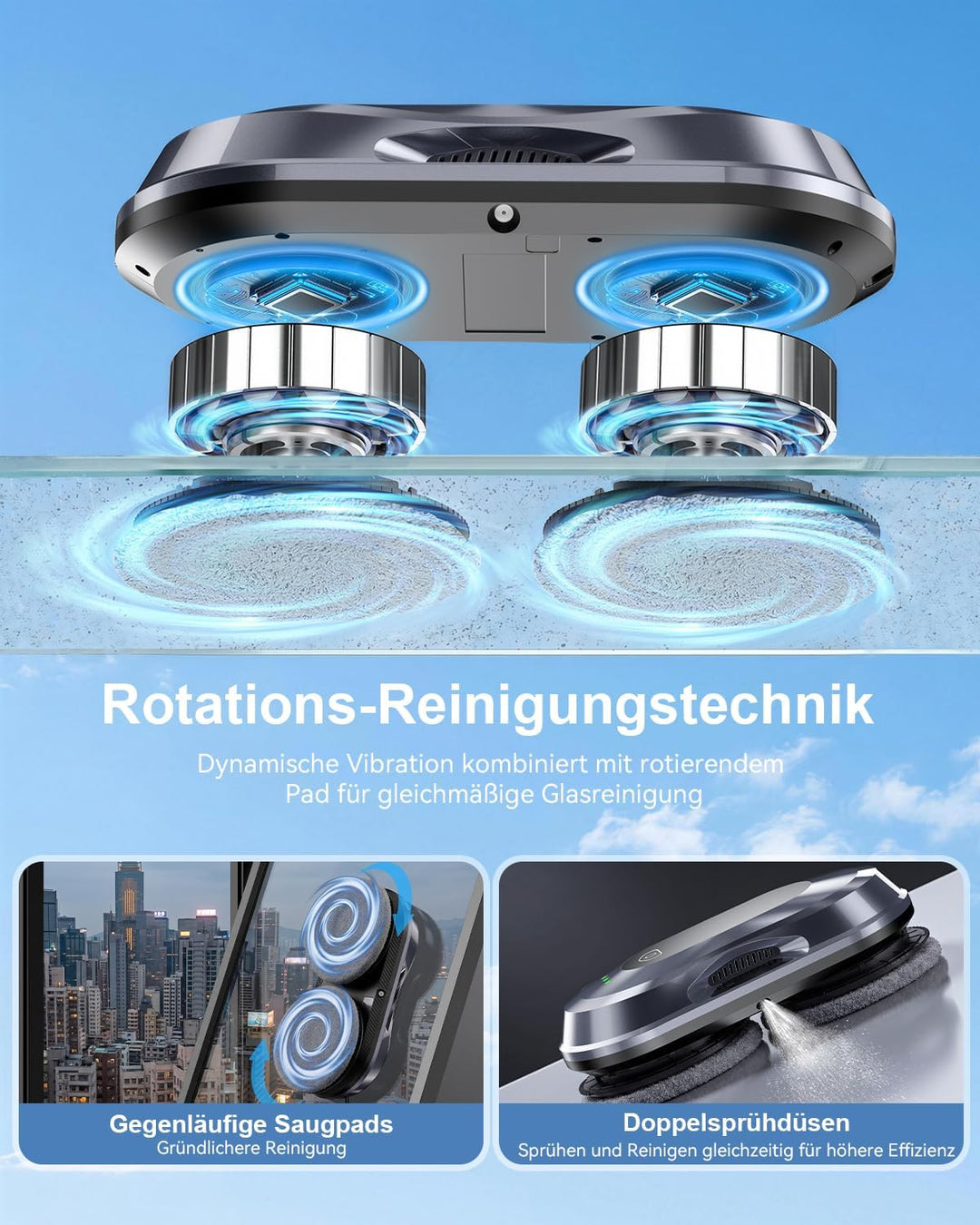 Keero Fensterputzroboter, 6000Pa, Doppeldüsen-Sprühfunktion,