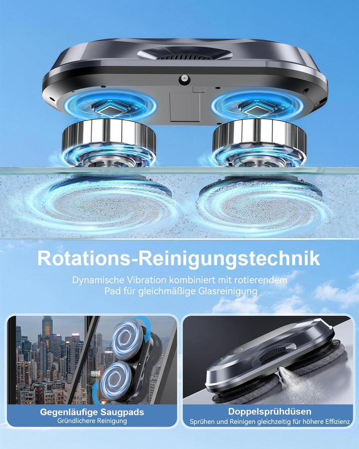 Keero Fensterputzroboter, 6000Pa, Doppeldüsen-Sprühfunktion,