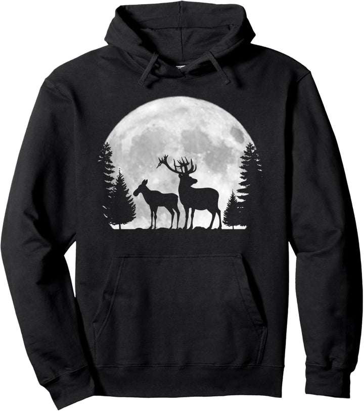 Vollmond Hirsch Jagd Jäger Geschenk Pullover Hoodie