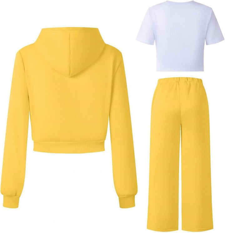Generisch Mädchen Jogginganzug 3-teilig mit weiter Hose - Set aus Zip-Hoodie, Sweathose und Top · Lä