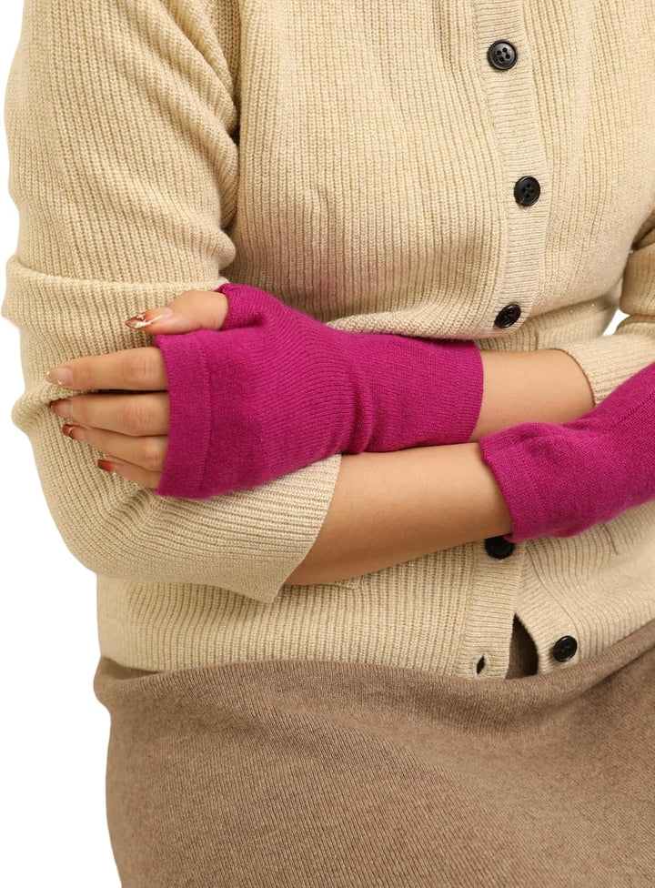 Prettystern Kaschmir-Wolle Damen Pulswärmer fingerlose Handschuhe Hand-Stulpen, 19 cm X 10 cm pink V