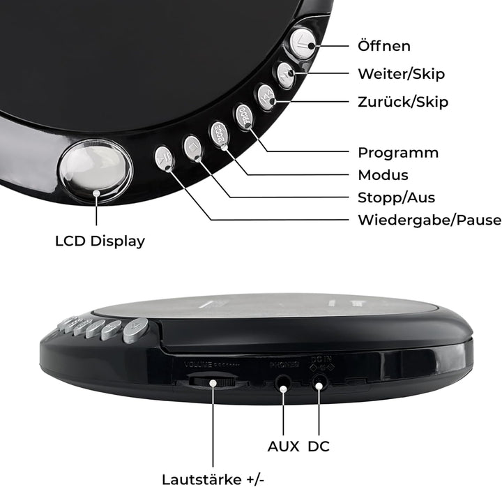 Denver DM-24 Discman, Schwarz ohne Anti-Schock Single, ohne Anti-Schock Single