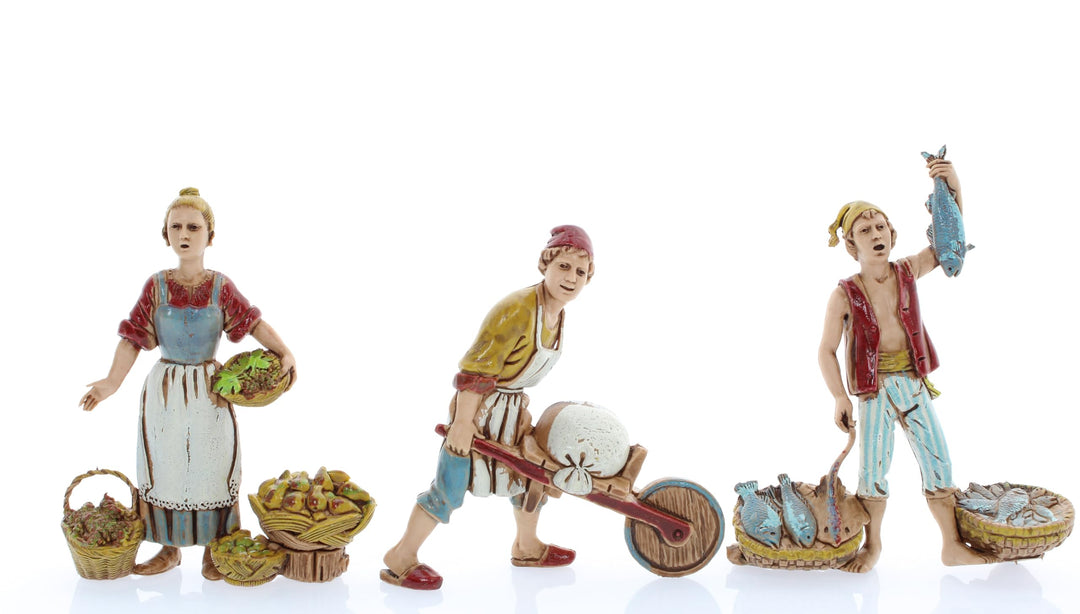 Moranduzzo Set 3 neapolitanische Hirten für Krippe 10 cm Massstab 1:20 - Unzerstörbare Krippenfigure