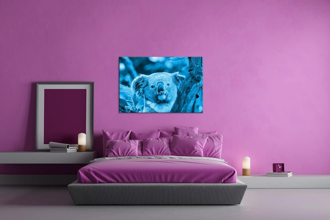 deyoli kleiner Süsser Koala Format 80x60 Effekt: Monocrome Blau als Leinwandbild, Motiv fertig gerah