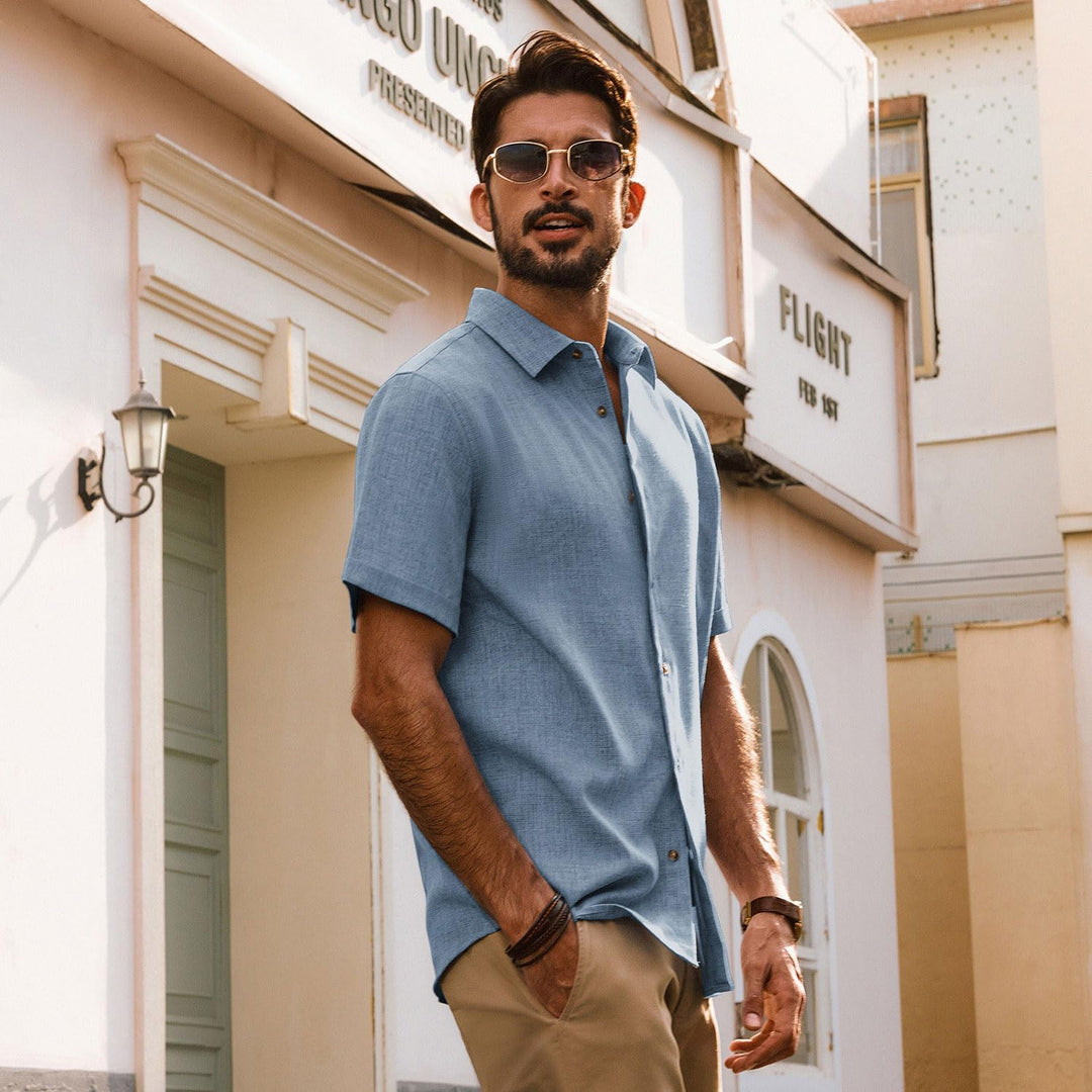 PJ PAUL JONES Hemd Herren Kurzarm Freizeit Button Down Shirt Sommer Strandhemd Regular Fit Herrenhem