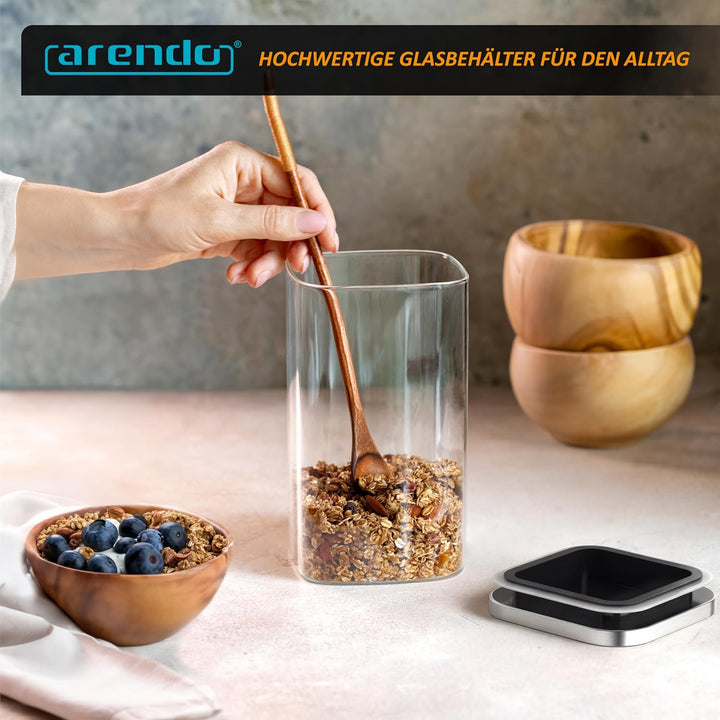 Arendo - Vorratsgläser 1650ml mit Deckel Edelstahl - 10er Set - Behälter aus Glas – hitzebeständig –